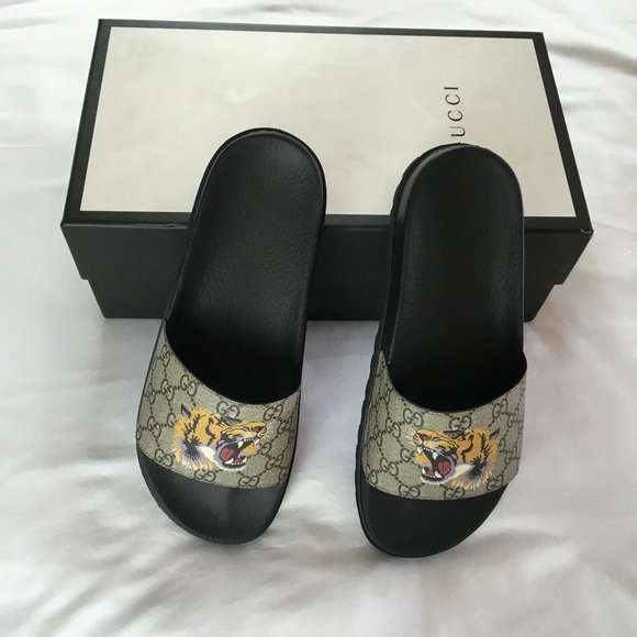Gucci men's sandals Slides Wolf Size 9 Tiger G31 - Picture 3 of 11